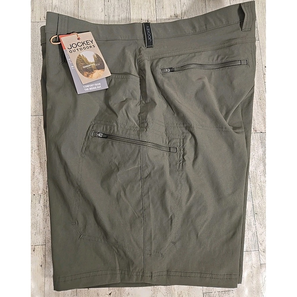 Jockey Utility Mens Shorts 40 Olive Green Turbodry Waistband Moisture Wicking